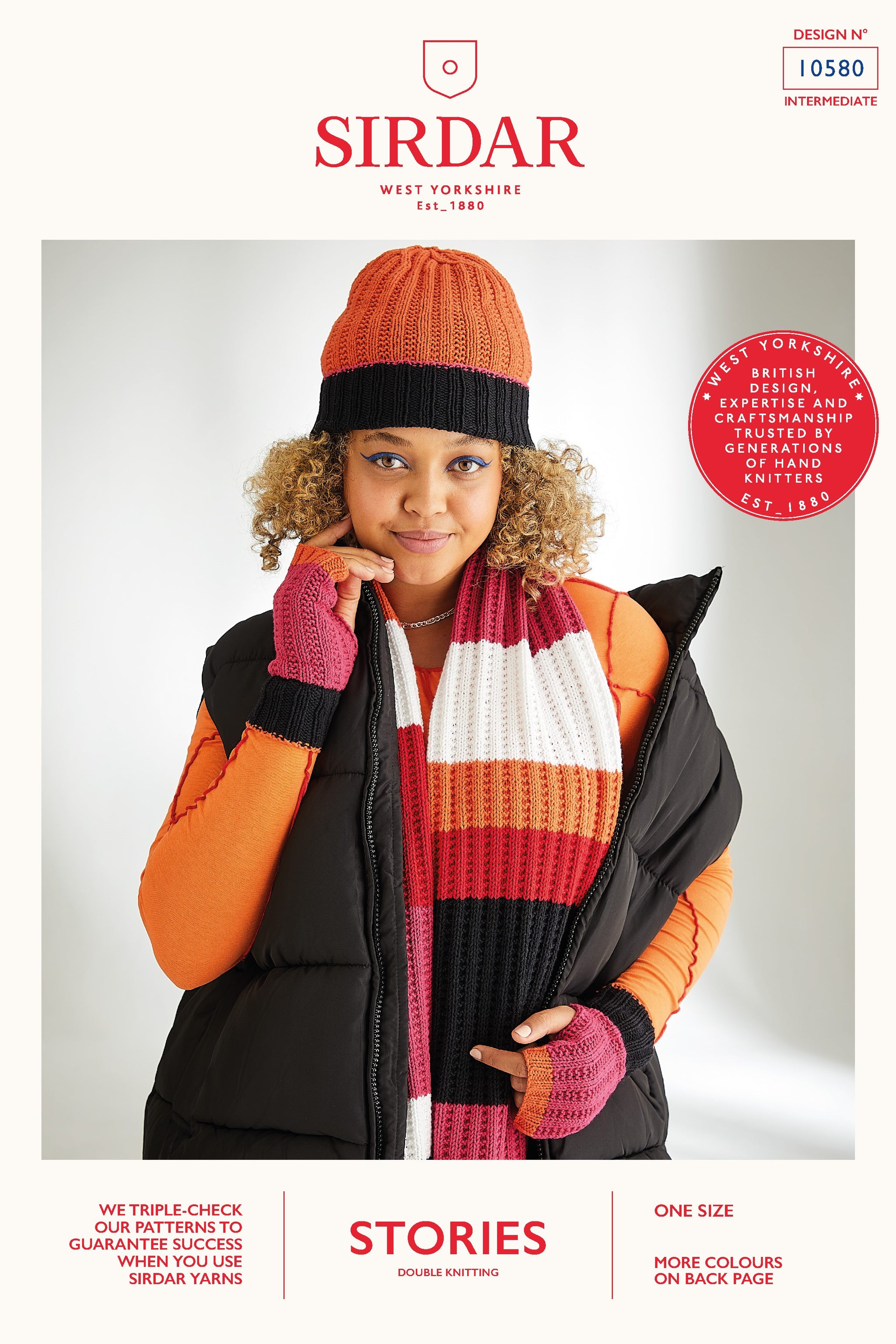 Sirdar Knitting Pattern 10580 Beanie Hat, Mitts and Scarf in Stories DK