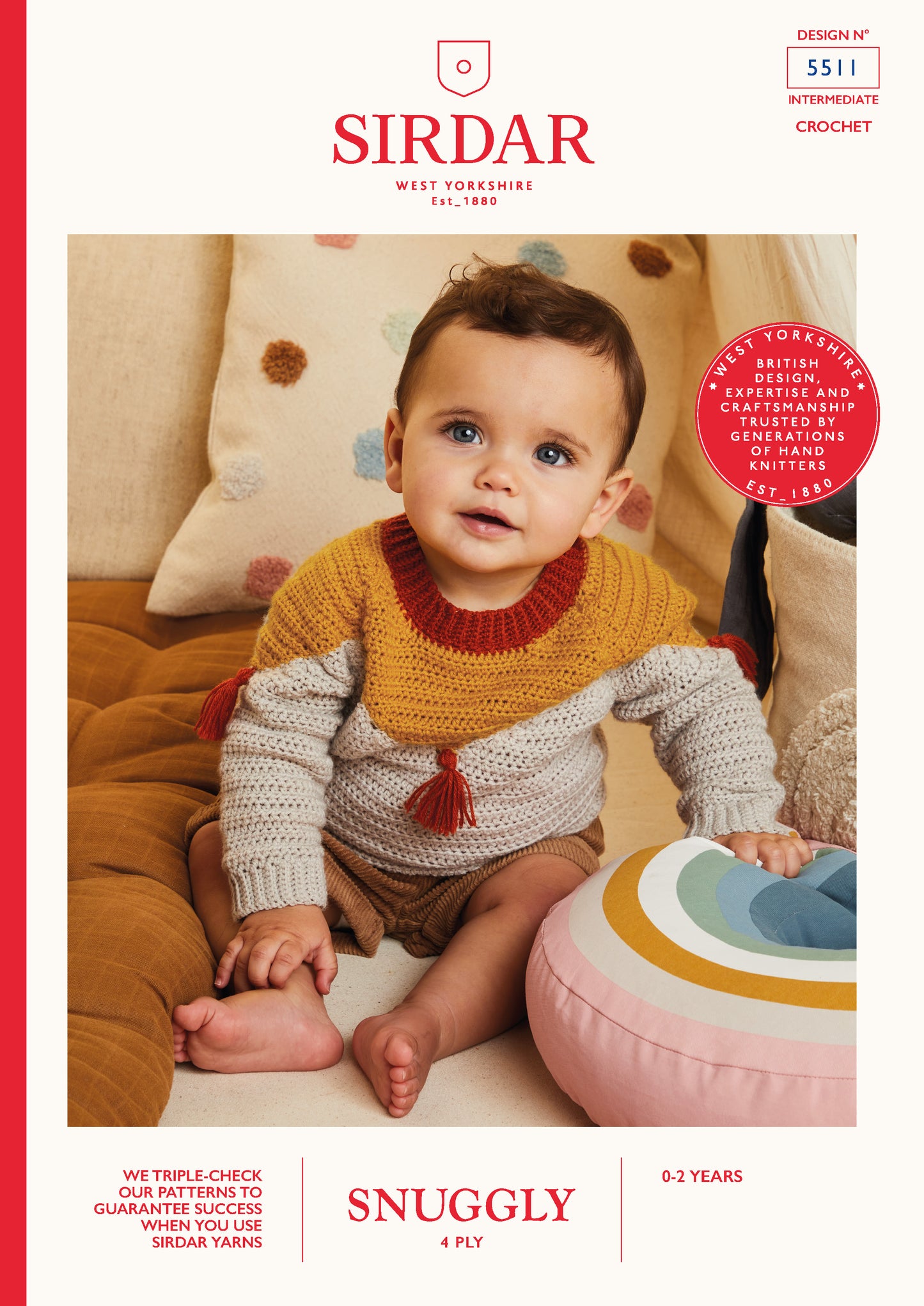 Sirdar Snuggly 4ply 5511 Crochet Tiny Tasselled Sweater 0-3m - 18-24m