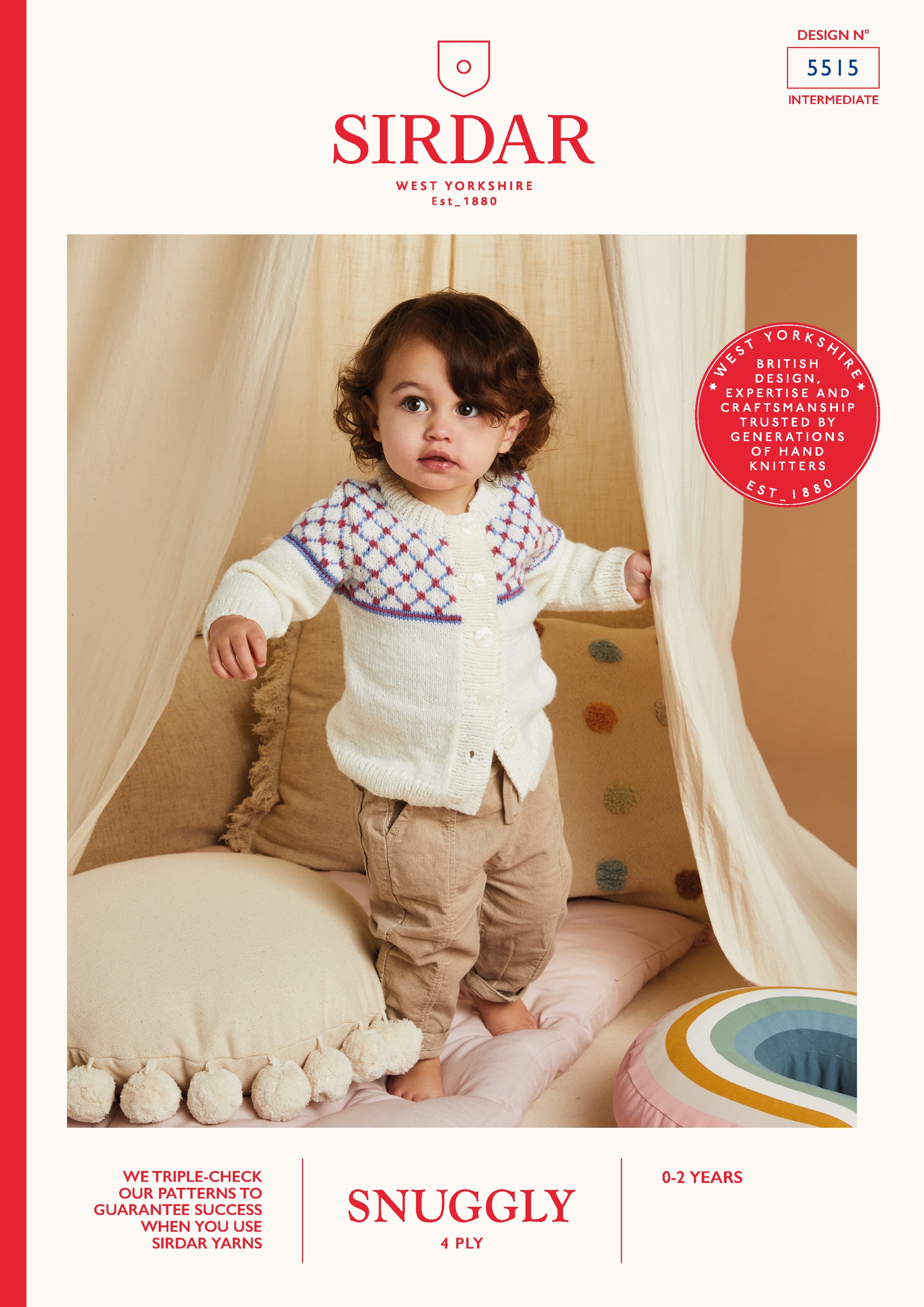 Sirdar Snuggly 4ply 5515 Plaid & Plain Cardigan 0-3m - 18-24m