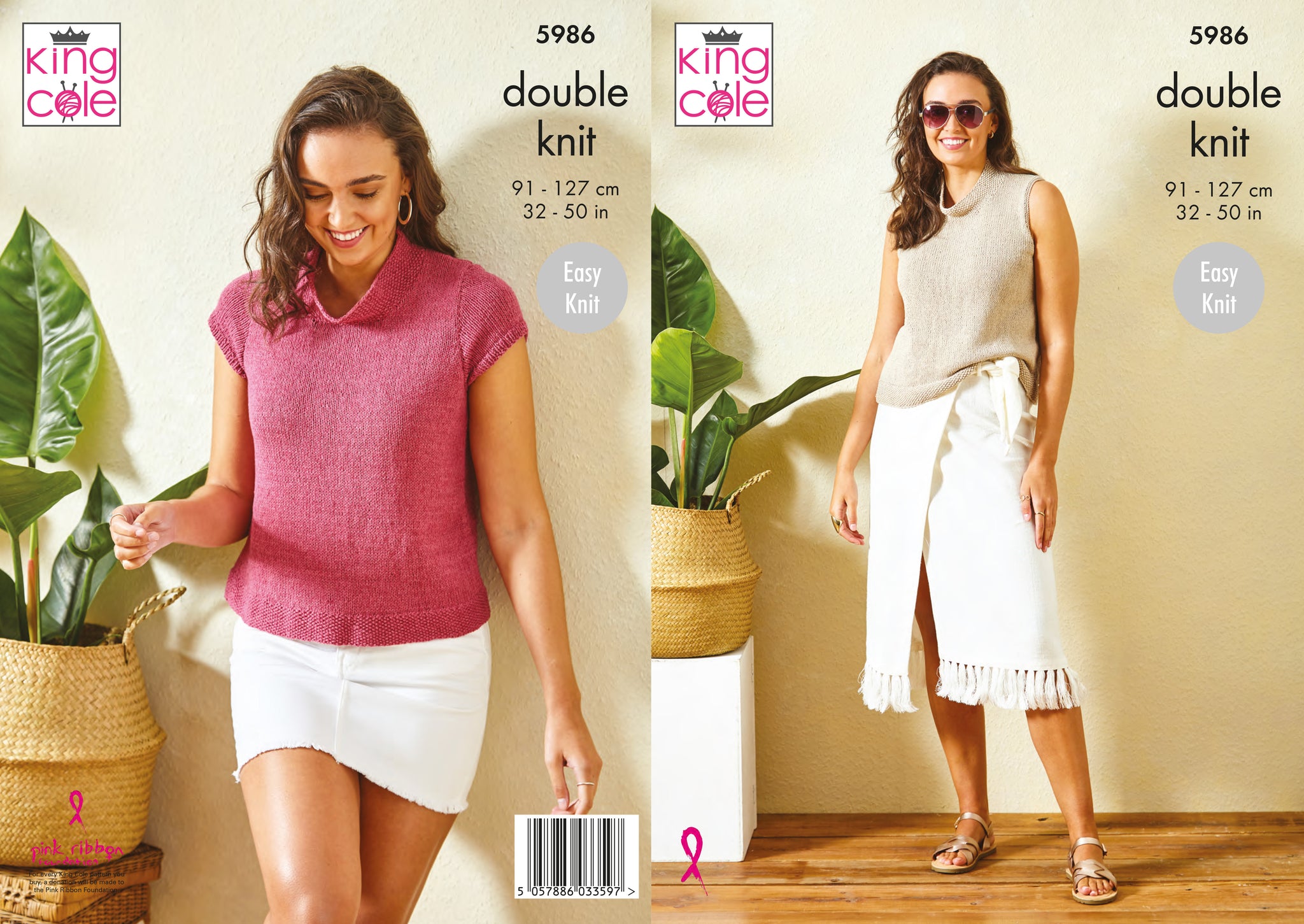 King Cole Knitting Pattern: 5986 Linendale Ladies Tops 81-86cm - 122-127cm