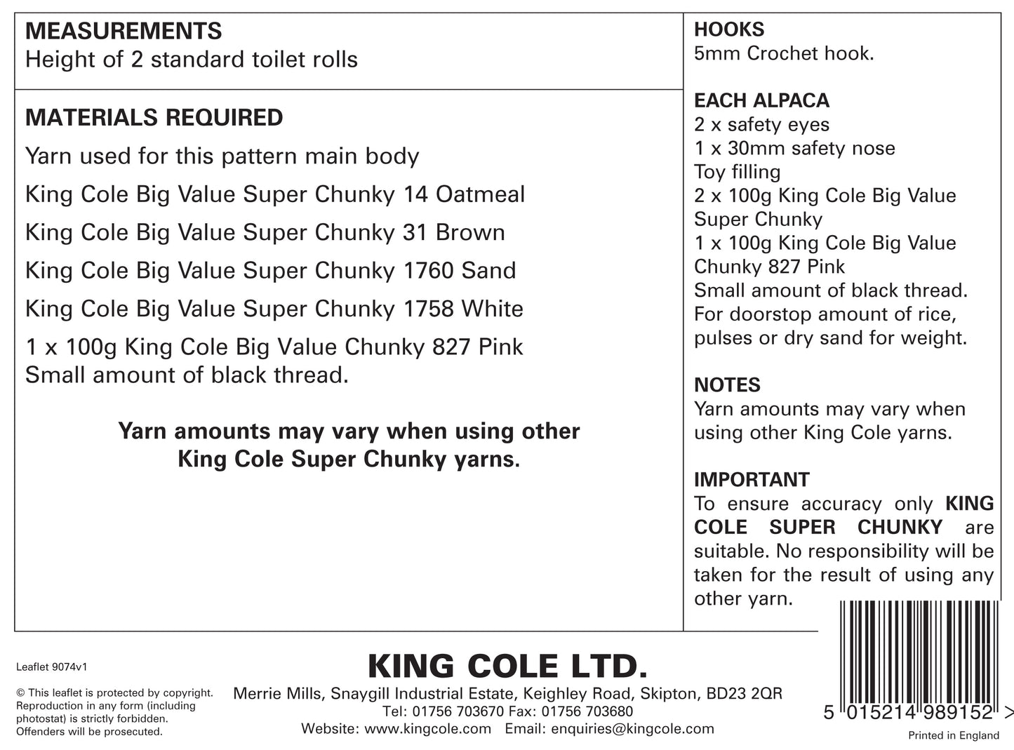 King Cole : Crochet Loo Roll Covers Super Chunky 9074