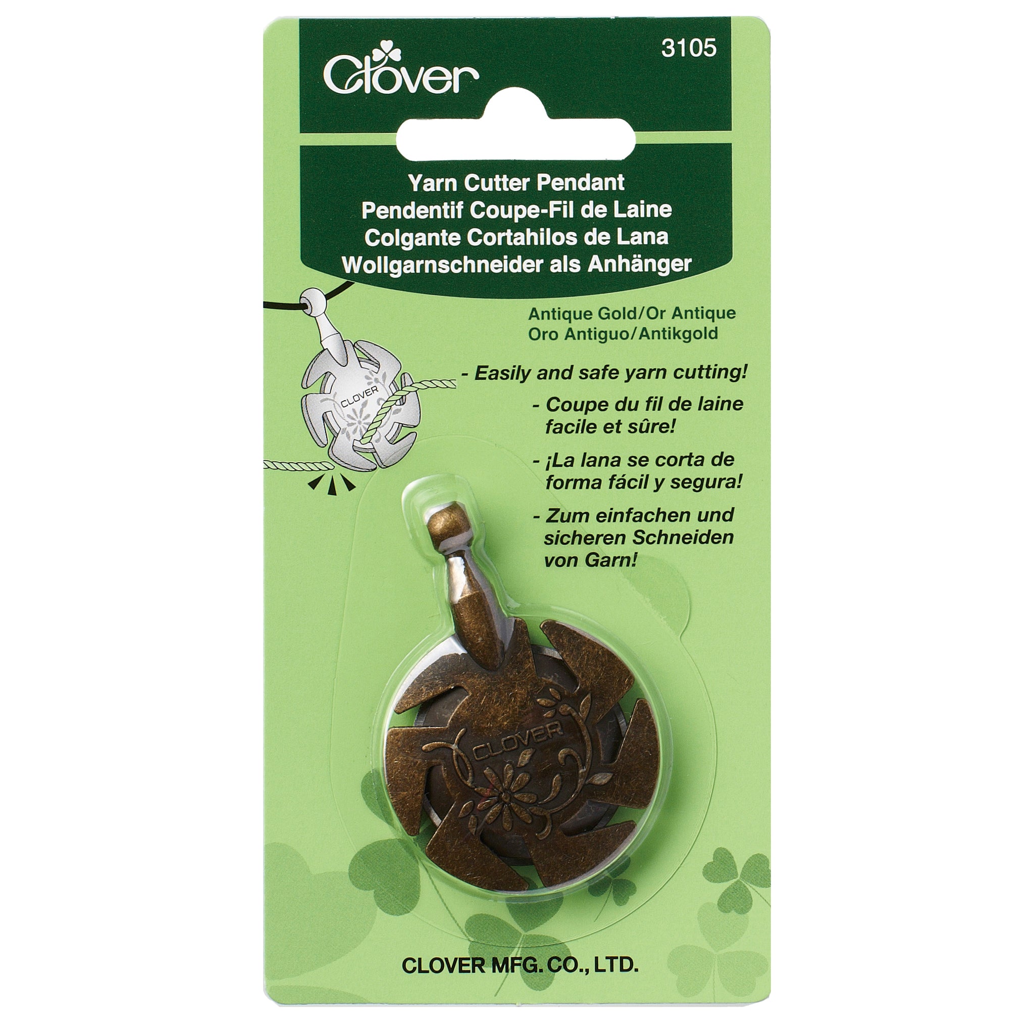 Clover Yarn Cutter: Pedant: Antique Gold