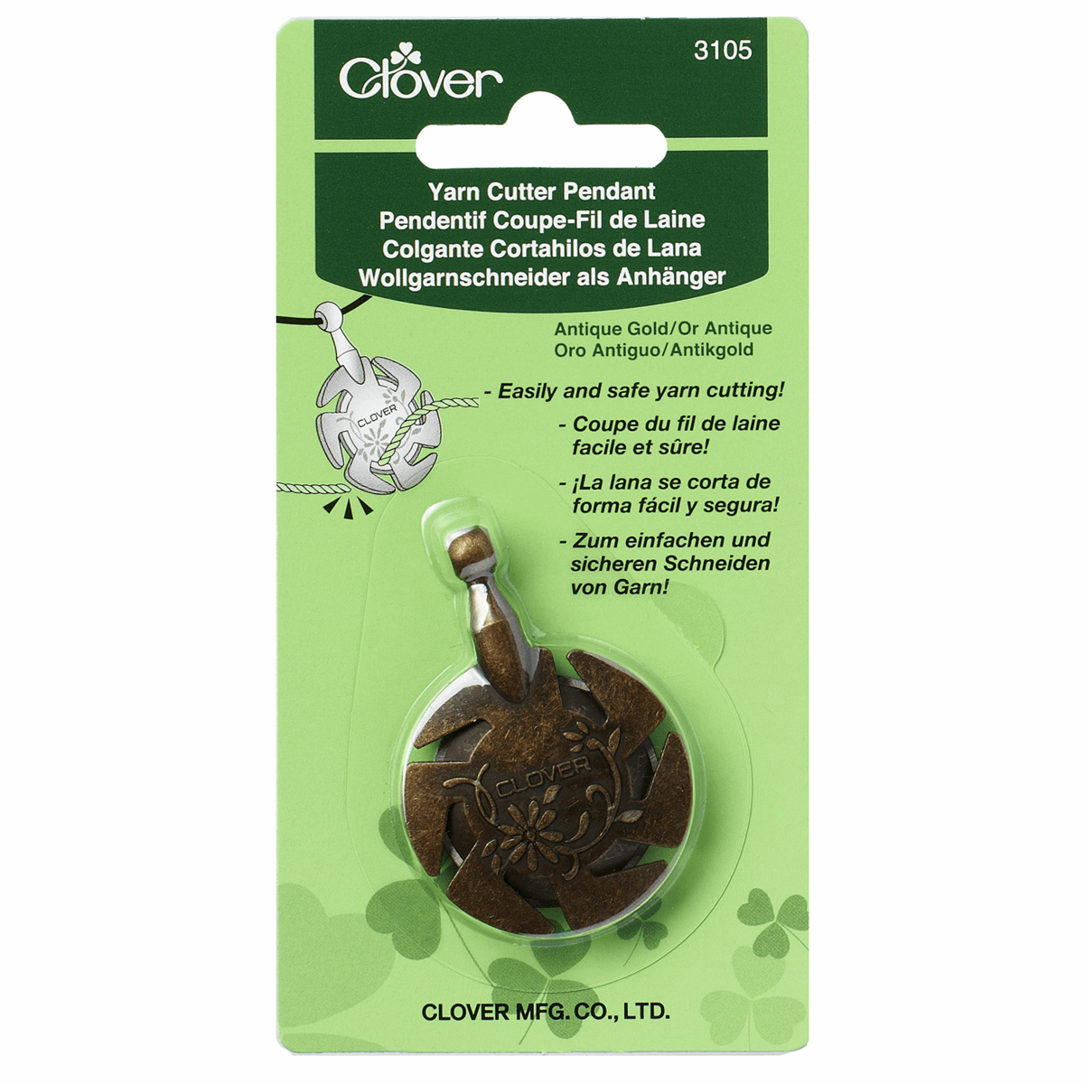 Clover Yarn Cutter: Pendant: Antique Silver