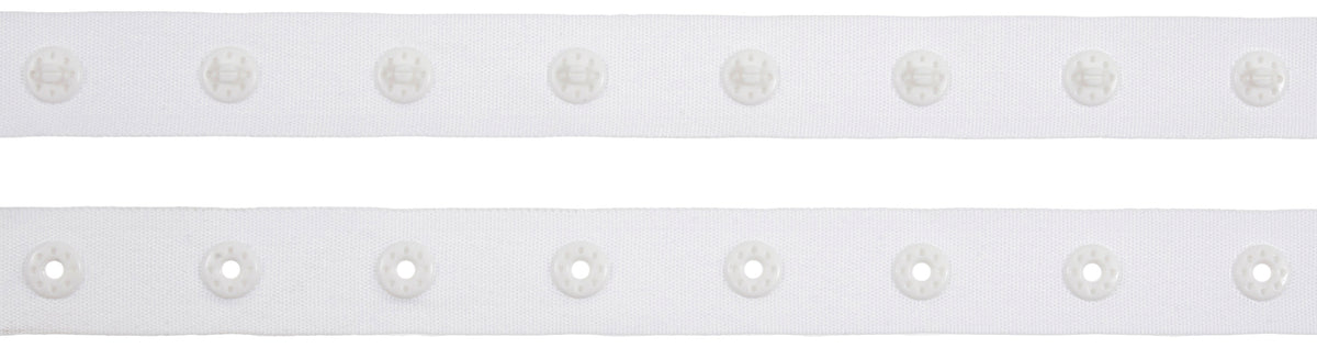 Trim: Snap Tape Nylon 1mtr x 18mm Round 25mm Spacing White