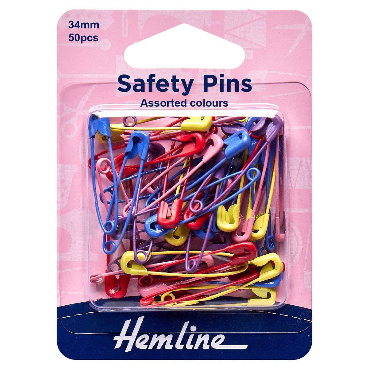 Safety Pins: 34mm: Assorted Colours: 50 Pieces