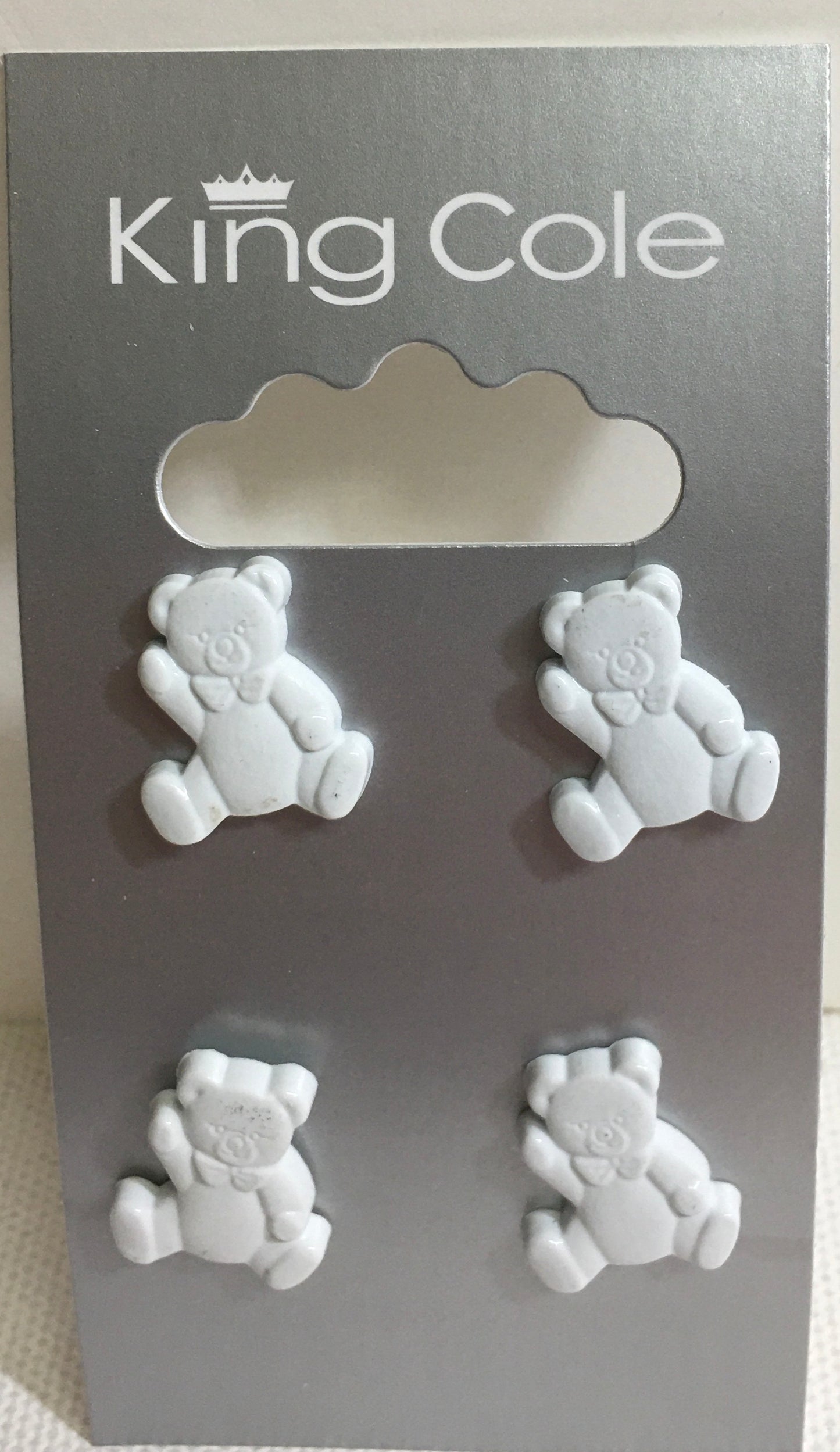 BUT016 Animal Buttons: Teddy White Buttons