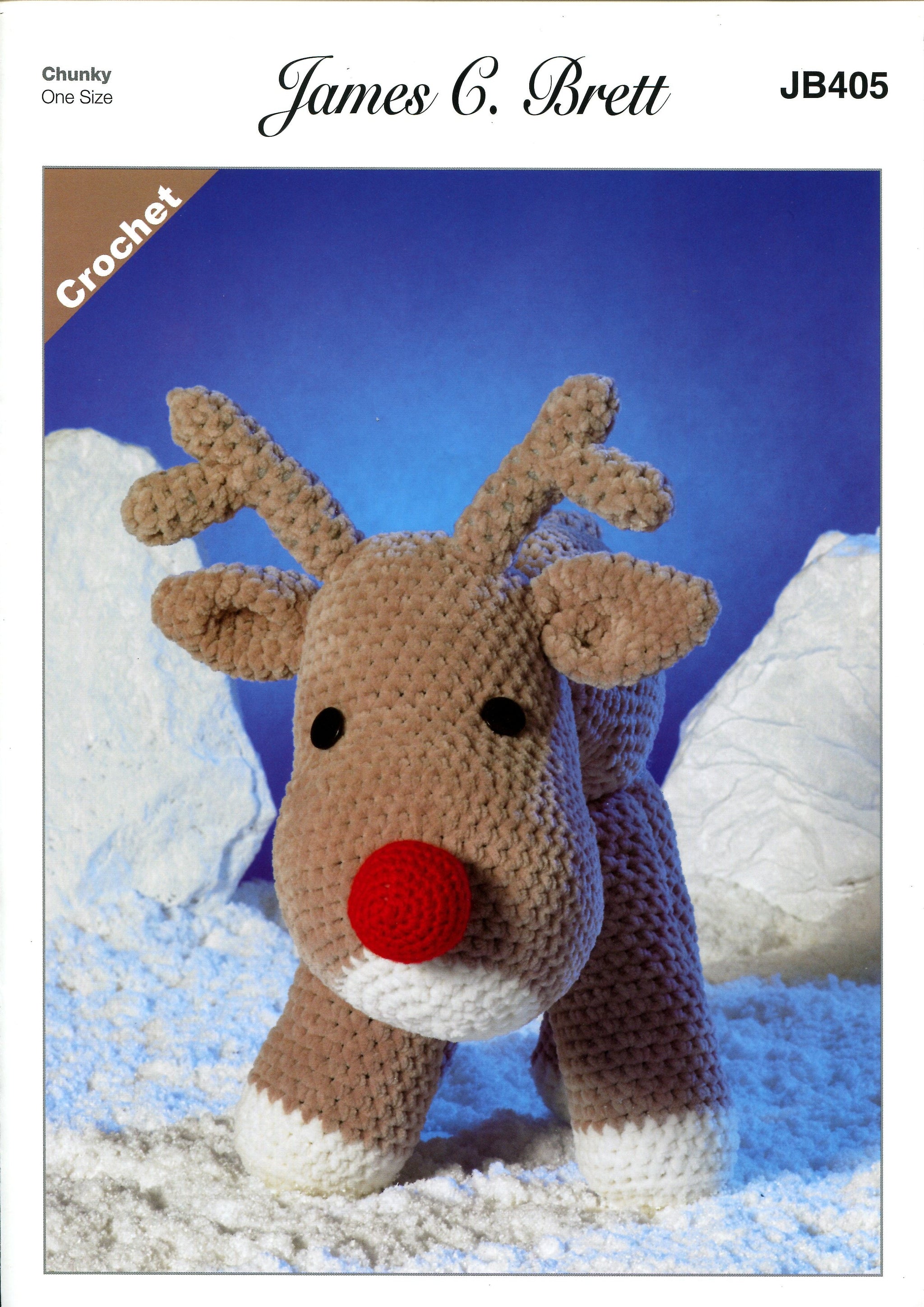 James C Brett JB405 Crochet Rudolf the Reindeer Toy in Flutterby Chunky Pattern