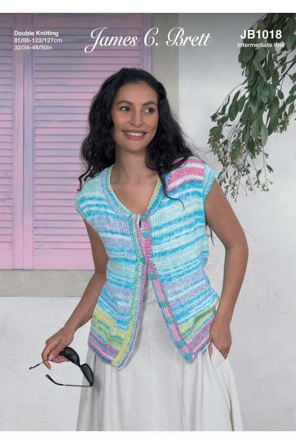 James C Brett JB1018 Waistcoat in Cotton Waves DK, It's Pure Cotton Leaflet