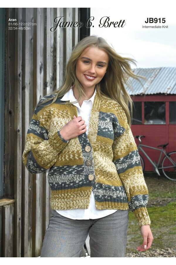 James C Brett JB915 Cardigan in Scandi Croftland Aran or Croftland Aran Leaflet