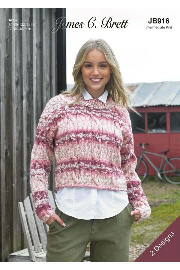 James C Brett JB916 Sweaters in Scandi Croftland Aran or Croftland Aran Leaflet