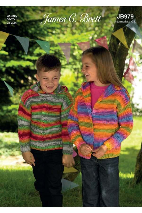 James C Brett 979 Cardigan and Sweater in Party Time Chunky Leaflet