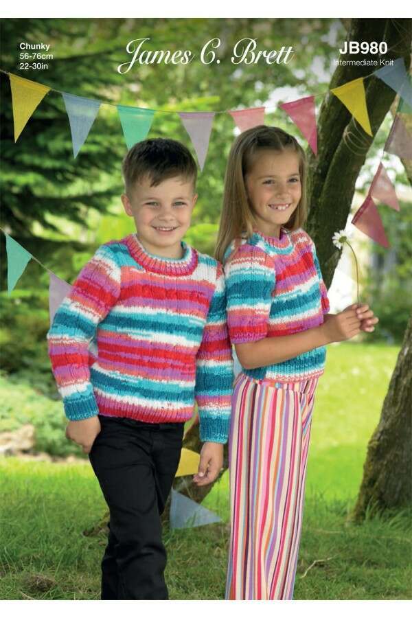 James C Brett 980 Top and Sweater in Party Time Chunky Leaflet
