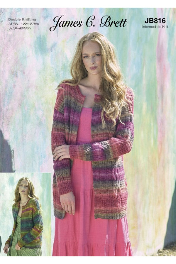 James C Brett 816 Long or Short Cardigan in Shhh DK Leaflet