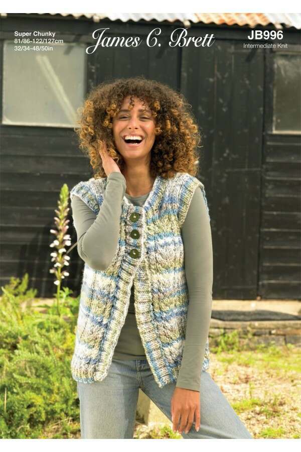 James C Brett JB996 Waistcoat in Undertones Super Chunky Leaflet