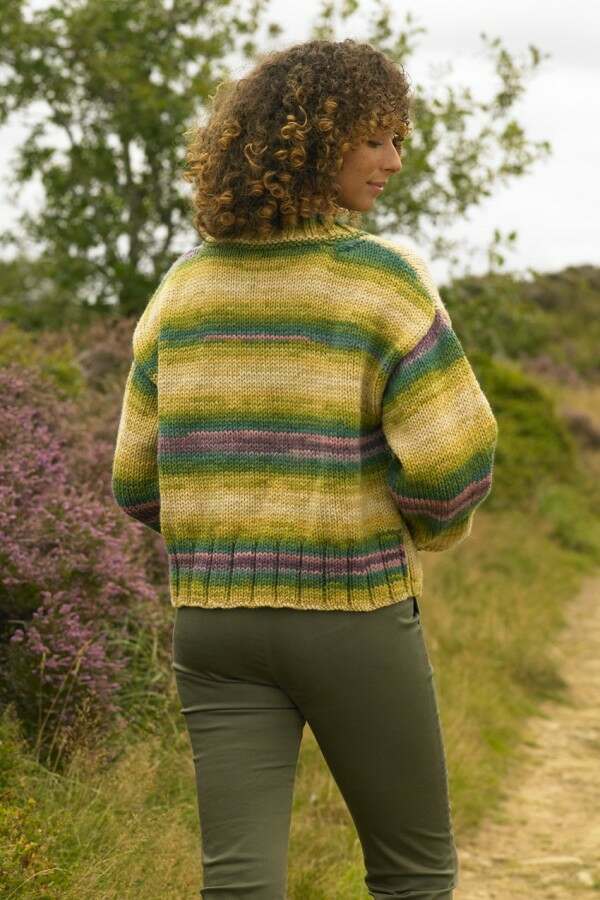 James C Brett 1002 Cardigan in Aurora Chunky Leaflet