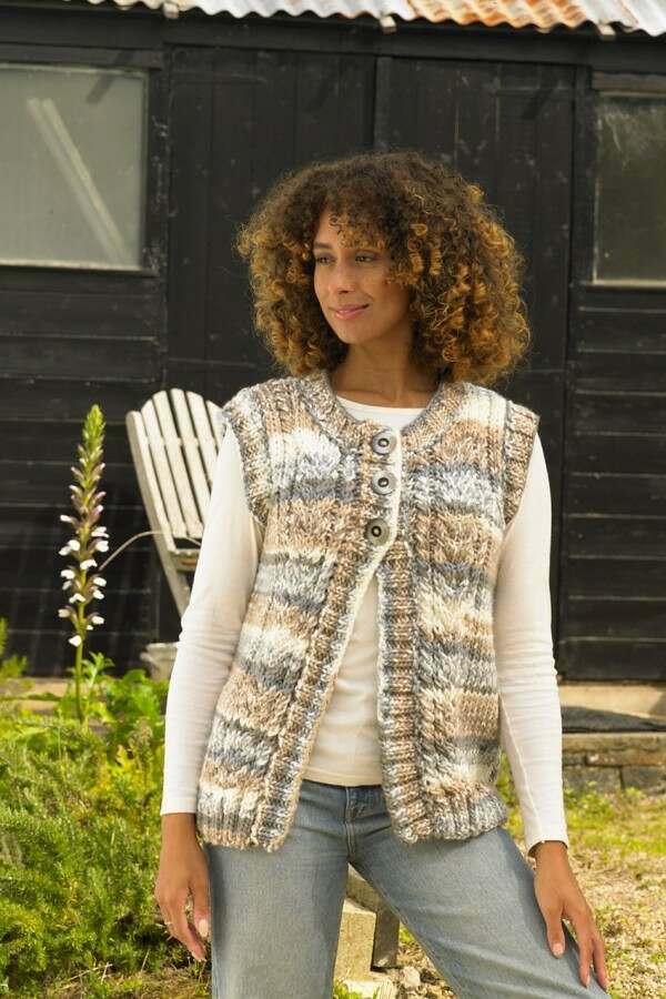James C Brett JB996 Waistcoat in Undertones Super Chunky Leaflet