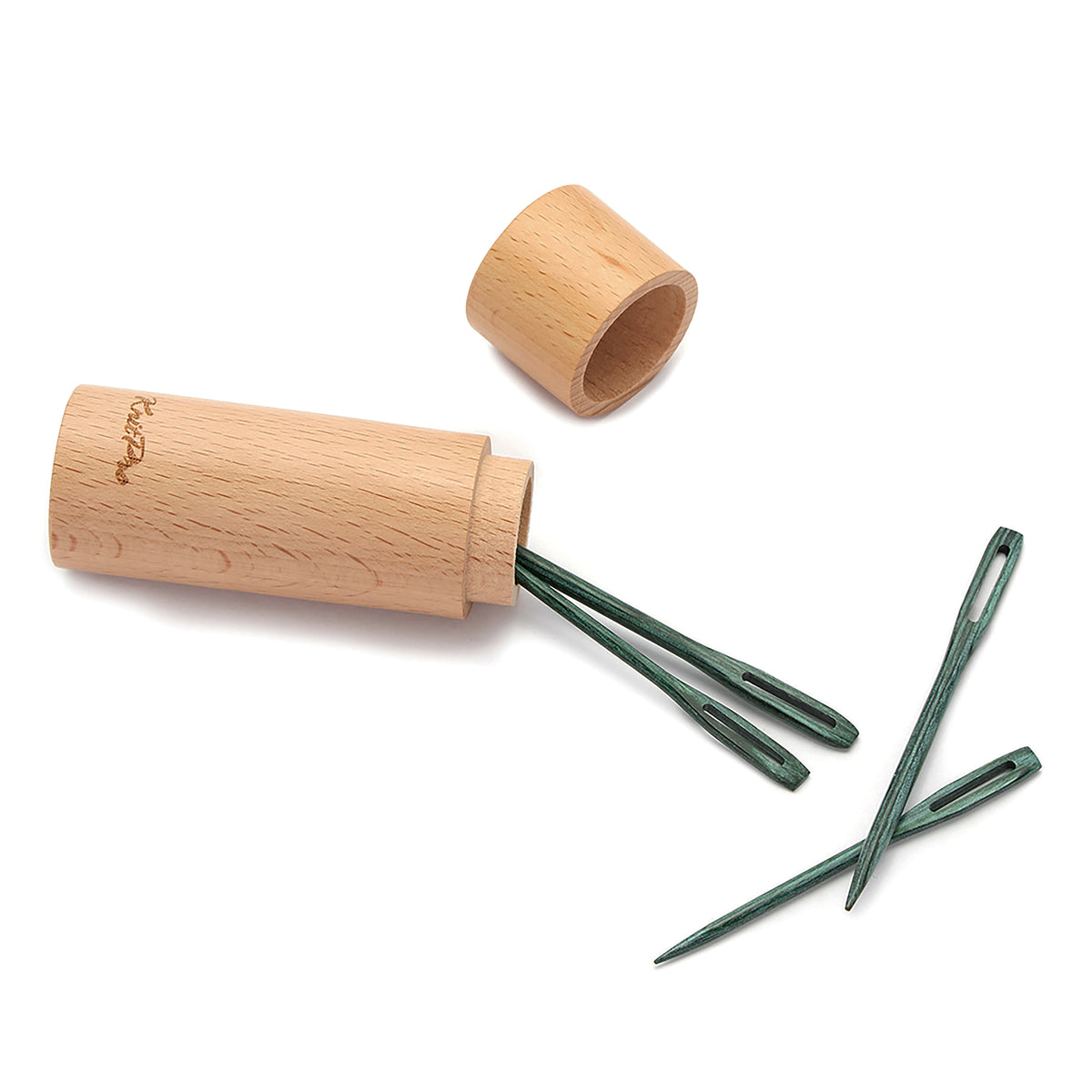 The Mindful Collection: Needles: Darning: Wooden: Teal: in Beech Wood Container: 4 Pieces