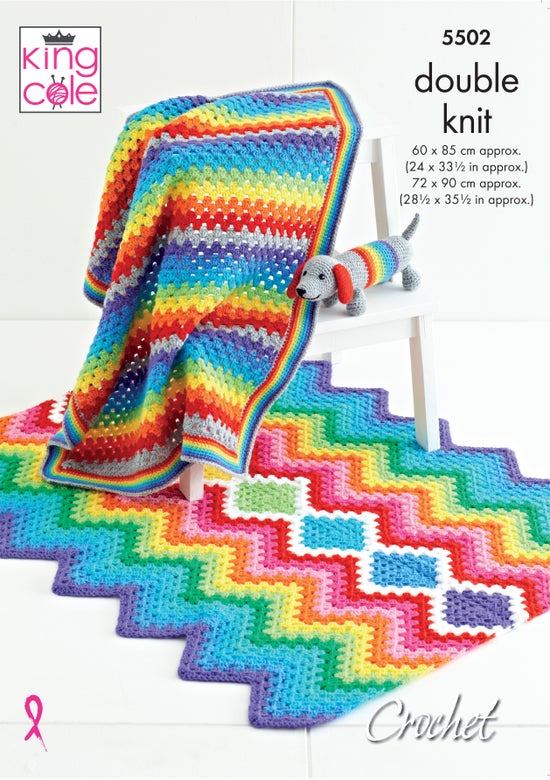 King Cole 5502 Rainbow Baby Blankets and Toy in Big Value DK Pattern