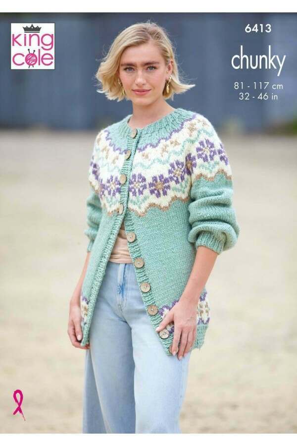 King Cole 6413 Sweater and Cardigan in Dalesway Chunky Leaflet