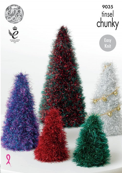 King Cole 9035 Christmas Trees and Baubles in Tinsel Chunky Leaflet