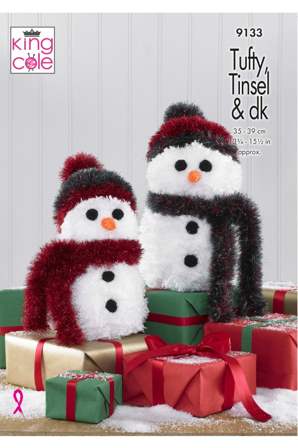 King Cole 9133 Snowmen in Tufty Super Chunky, Tinsel Chunky and Dollymix DK Leaflet