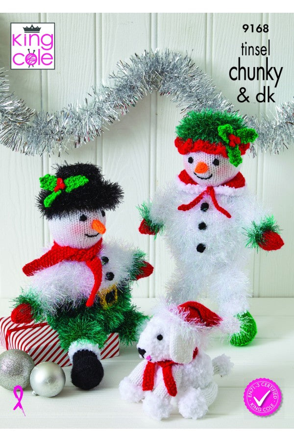 King Cole 9168 Mr & Mrs Twinkle and Snowflake in Big Value DK 50g, Cuddles Chunky, Glitz DK and Tinsel Chunky Pattern