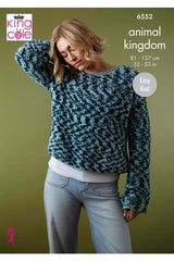 King Cole 6552 Sweater and Cardigan in Animal Kingdom and Fashion Aran Leaflet