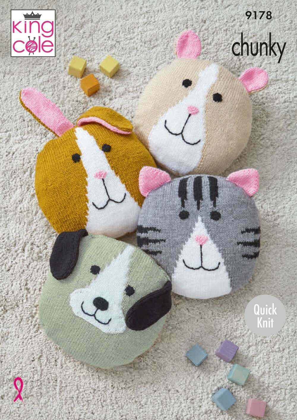 King Cole 9178 Animal Cushion Covers in Big Value Chunky Leaflet