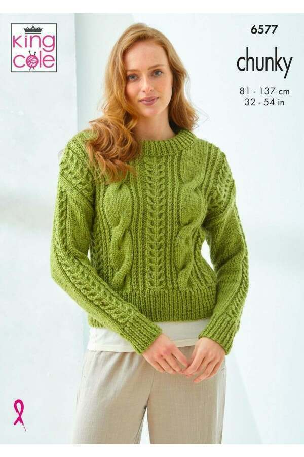 King Cole 6577 Sweater and Slipover in Chunky Tweed Leaflet