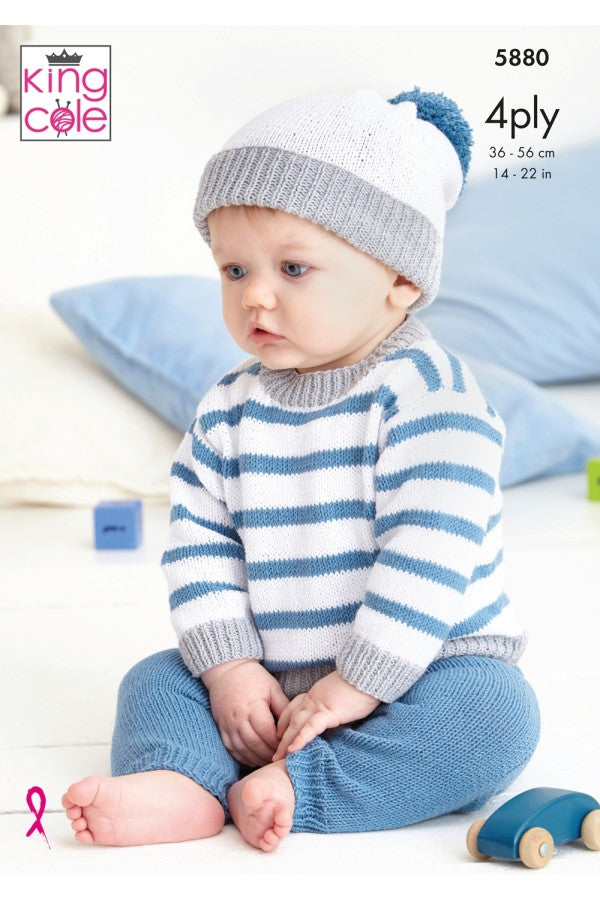 King Cole 5880 Sweater, Hoodie, Trousers and Hats in Cotton Socks 4 Ply Leaflet