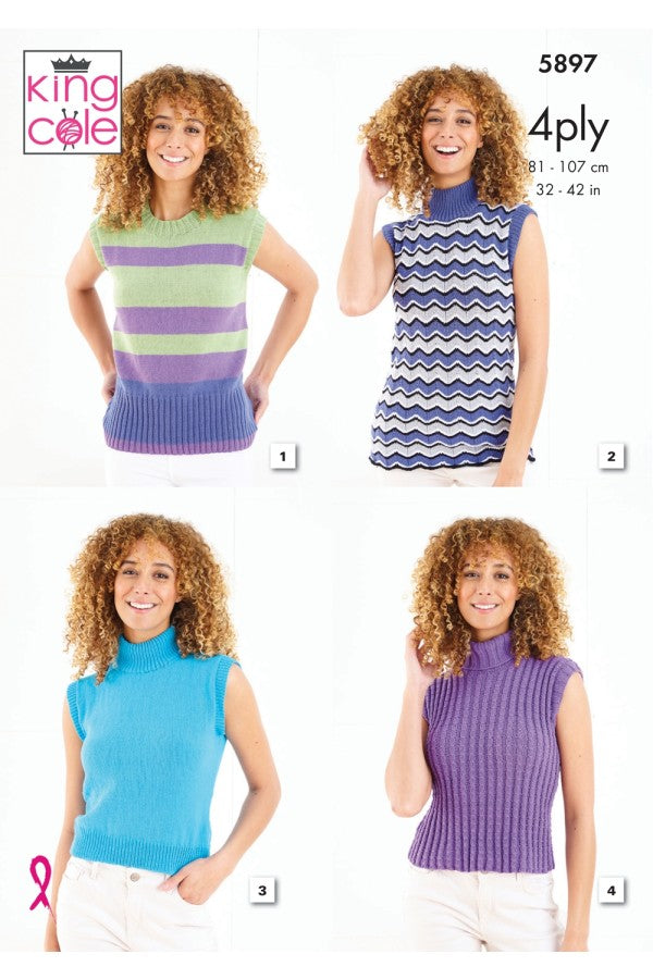 King Cole 5897 Slipovers in Cotton Socks 4 Ply Pattern
