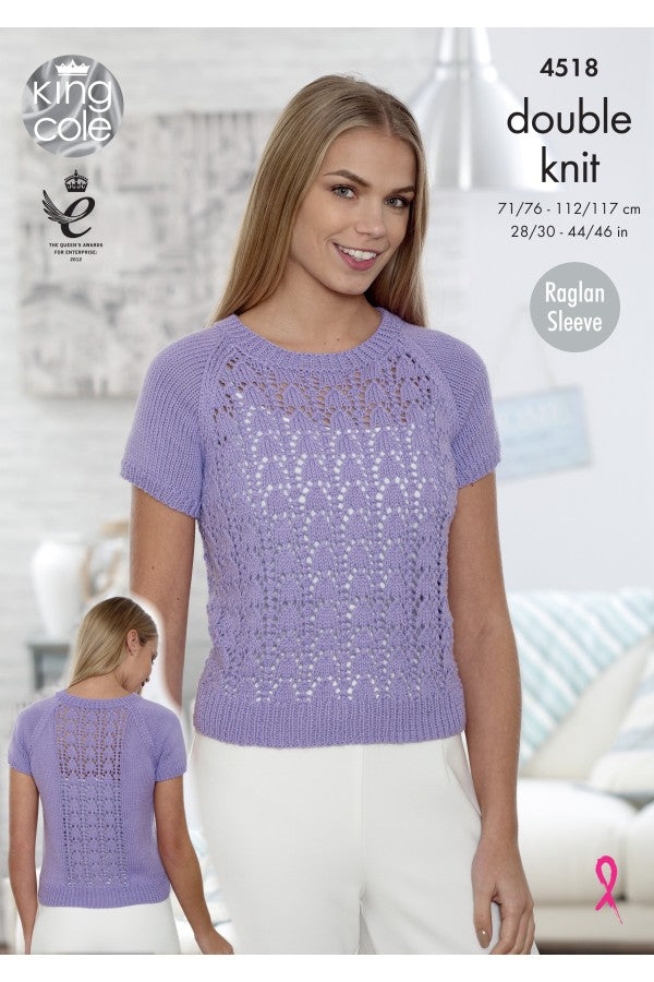 King Cole 4518 Ladies Long and Short Sleeve Sweaters in Cottonsoft DK Leaflet