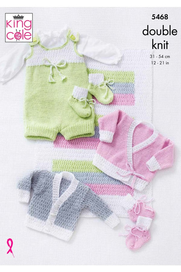 King Cole 5468 Blanket, Romper, Cardigans and Bootees in Cottonsoft DK Leaflet