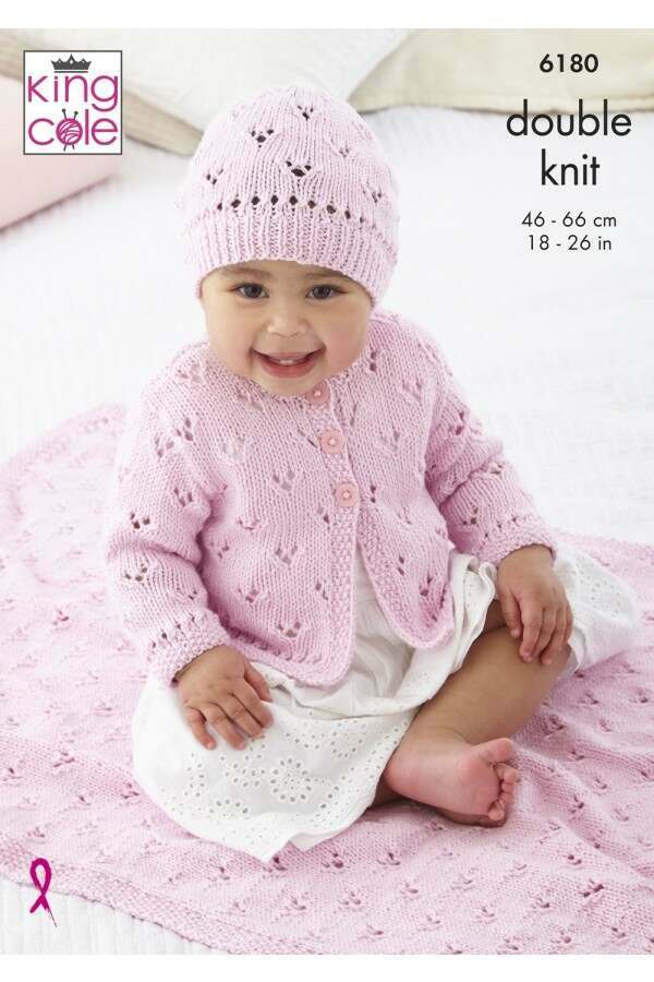 King Cole 6180 Cardigan, Blanket and Hat in Cottonsoft DK Leaflet