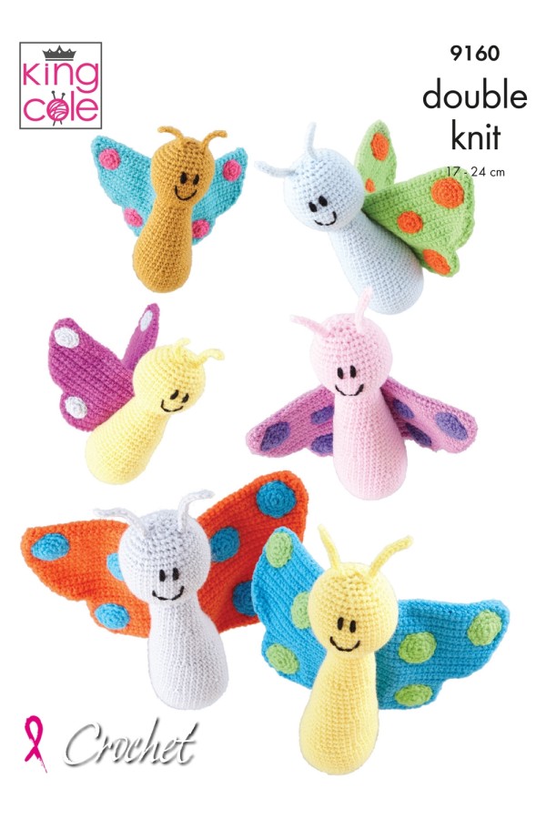 King Cole 9160 Amigurumi Crocheted Butterflies in Big Value Baby DK 50g and Big Value DK 50g Leaflet