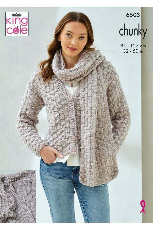 King Cole 6503 Cardigan, Scarf, Sweater and Cowl in Dalesway Chunky Leaflet