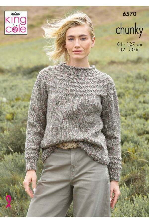 King Cole 6570 Sweater and Cardigan in Dalesway Moors Chunky Leaflet