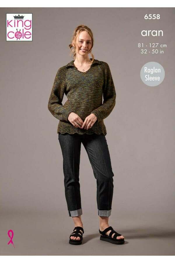 King Cole 6558 Sweater and Cardigan in Firefly Aran Leaflet