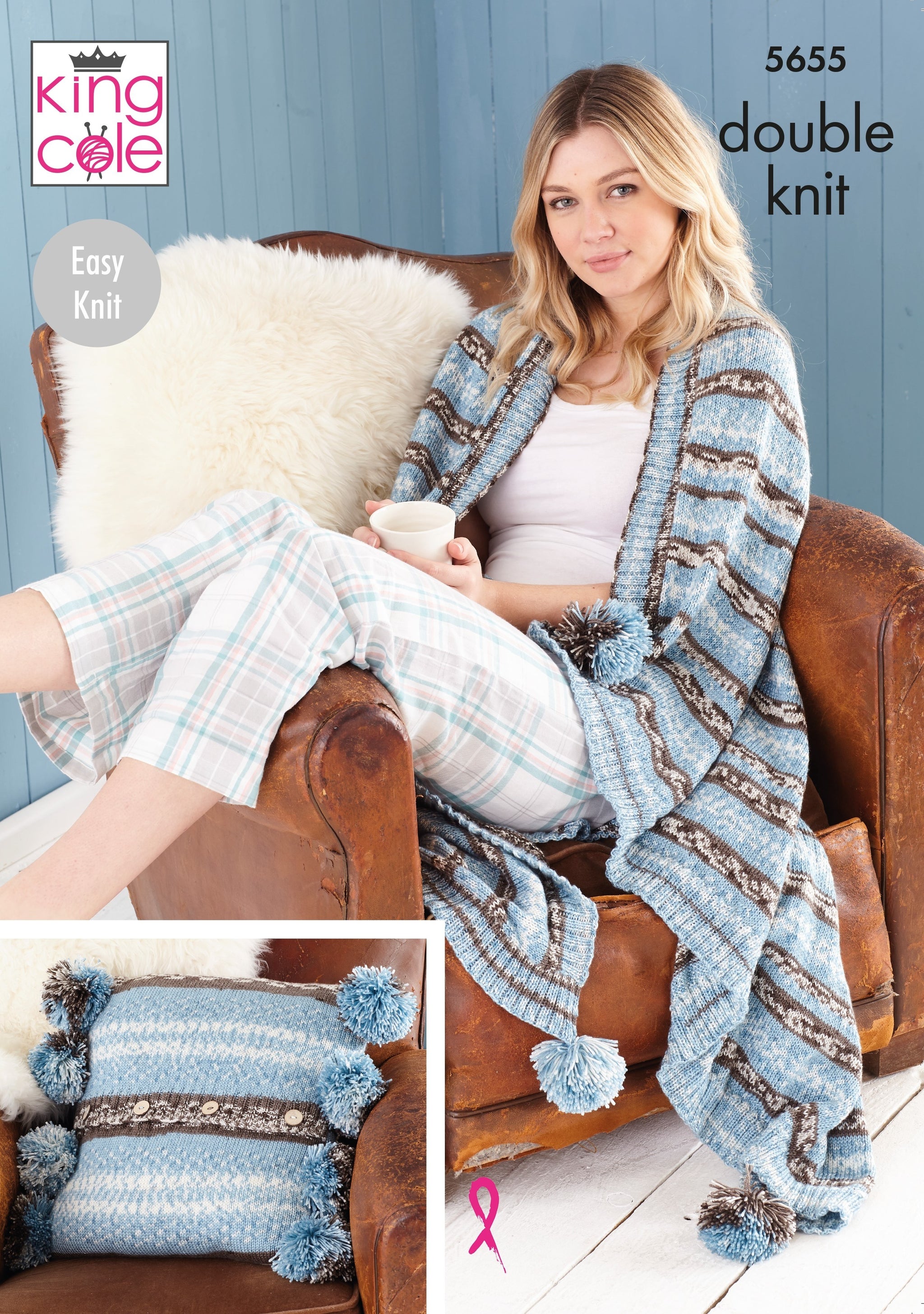 King Cole 5655 Cushion, Throw, Tea Cosy and Hot Water Bottle Cover in Fjord DK Leaflet