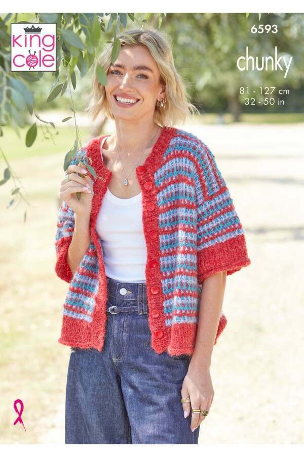 King Cole 6593 Cardigan and Sweater in Flair Solo Chunky Leaflet