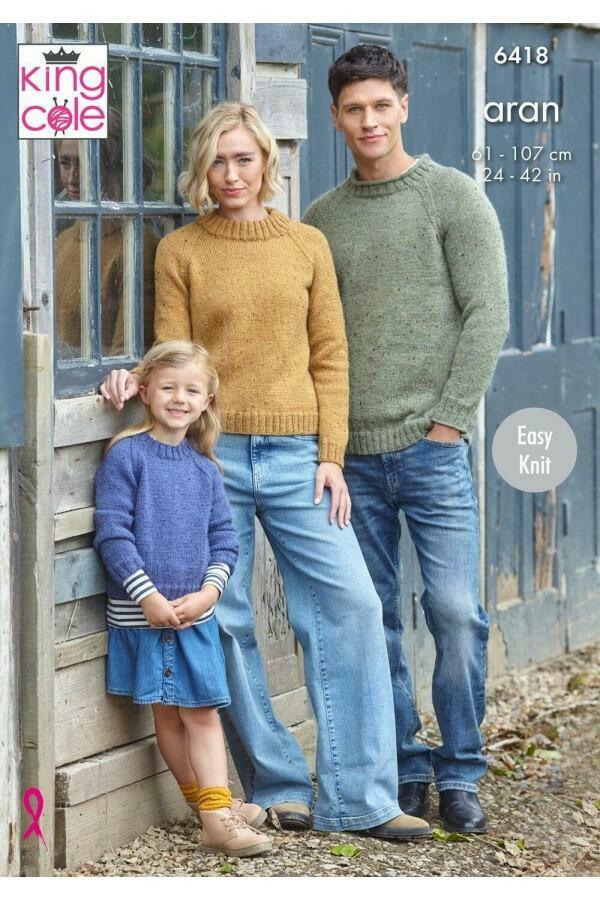 King Cole 6418 Sweaters in Homespun Aran Leaflet