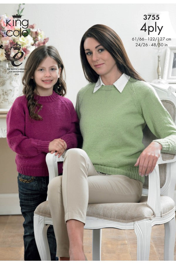 King Cole 3755 Family Cardigan and Sweaters in Merino Blend 4 Ply Leaflet