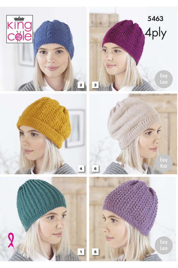 King Cole 5463 Hats in Merino Blend 4Ply Leaflet