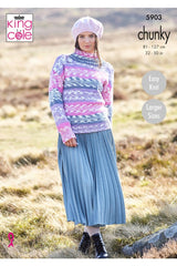 King Cole 5903 Ladies Roll and Round Neck Sweaters in Nordic Chunky Leaflet