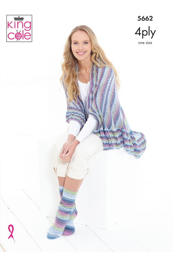 King Cole 5662 Socks & Triangular Wrap in Summer 4 Ply Leaflet