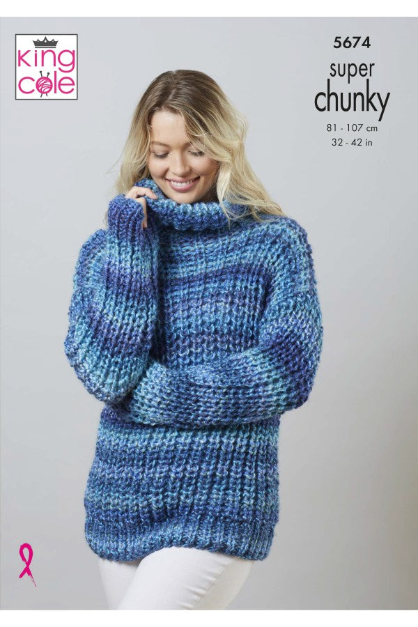King Cole 5674 Rib Polo Neck Sweater Or Cardigan in Explorer Leaflet