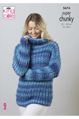 King Cole 5674 Rib Polo Neck Sweater Or Cardigan in Explorer Leaflet