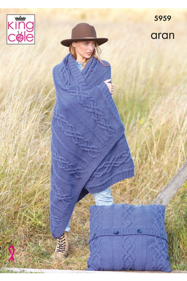King Cole 5959 Blanket, Floor Cushion and Bed Runner in Wool Aran Leaflet