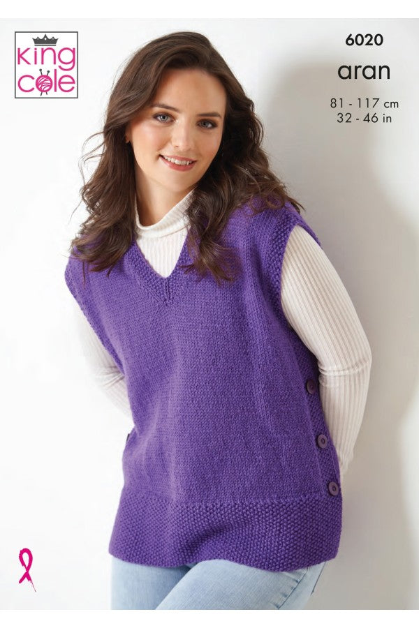 King Cole 6020 Sleeveless Tops in Wool Aran Leaflet