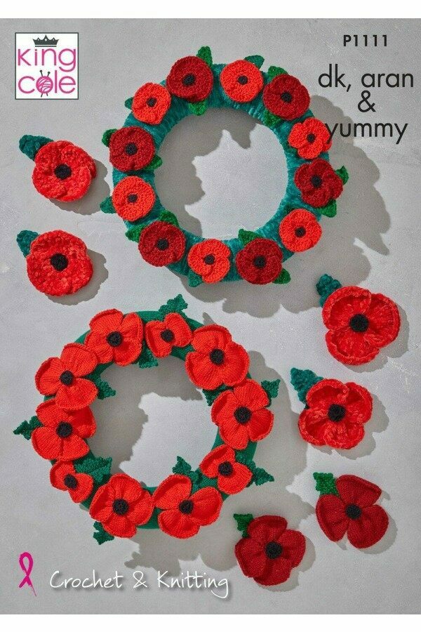 King Cole P1111 Poppies in Itsy Bitsy Cotton DK, Fashion Aran or Yummy Leaflet